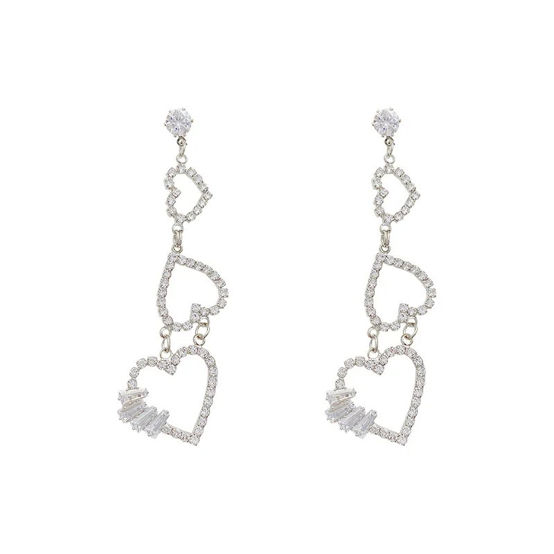 

LOVOACC Dainty Shinning CZ Stone Love Long Earrings for Women Lady Hollow Bling Bling Heart Drop Dangle Earrings Party Jewelry