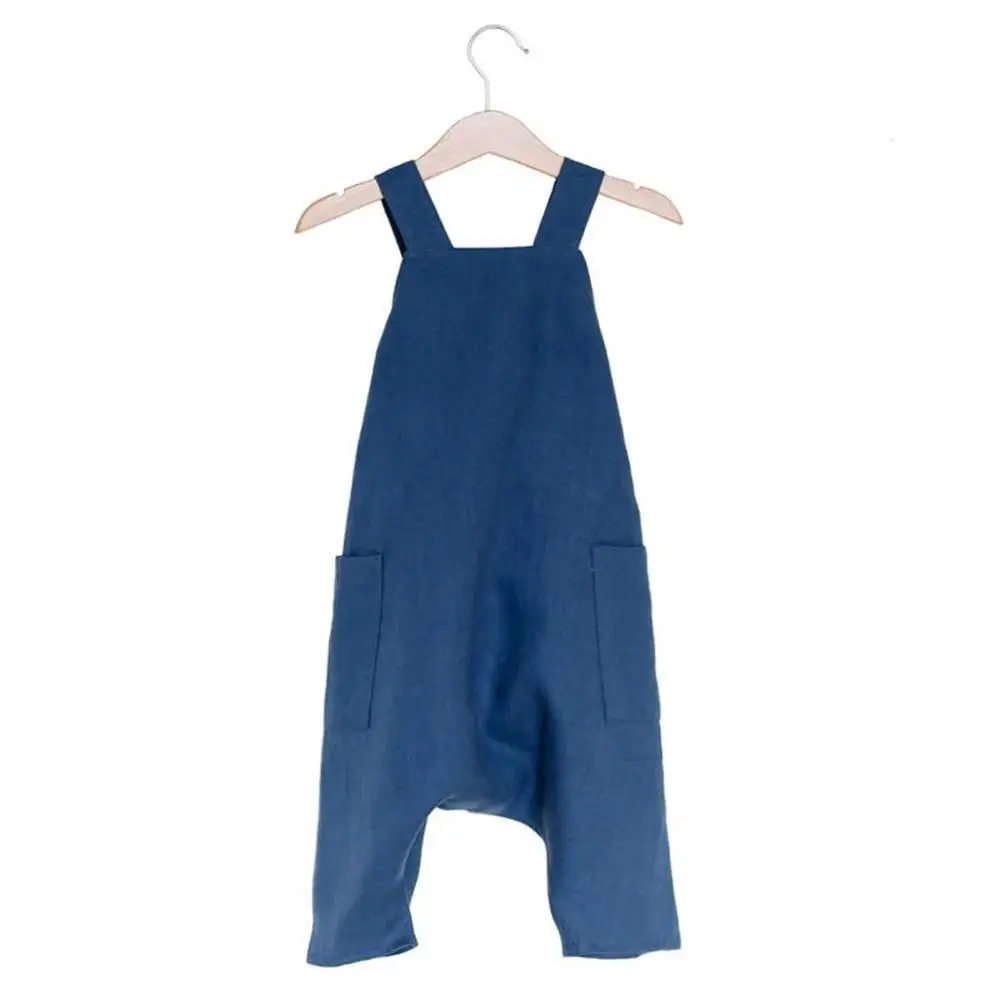 Летняя детская одежда льняные ремни комбинезоны для девочек с пуговицами