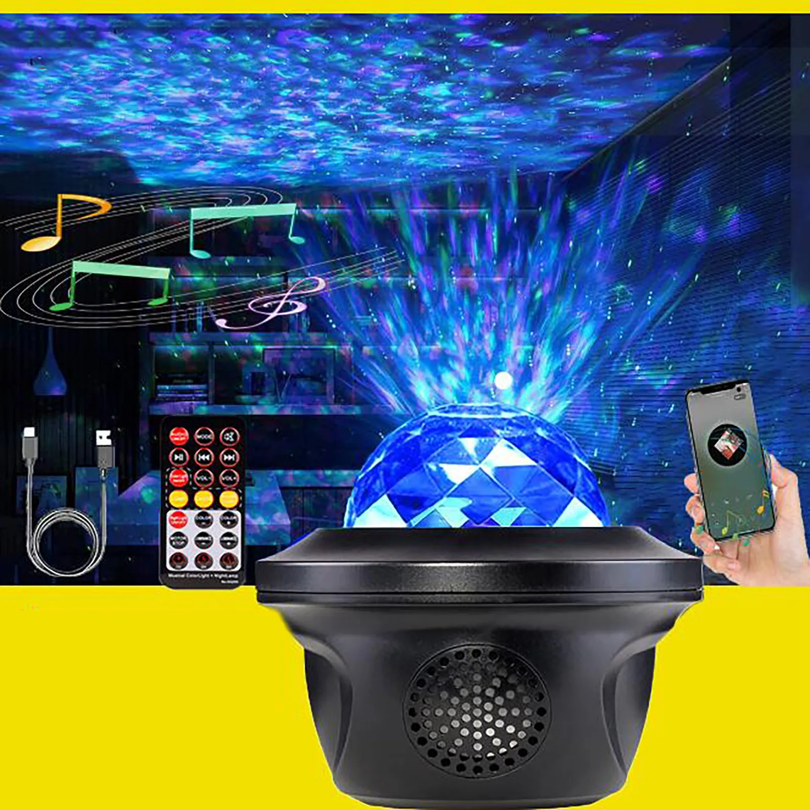 Usb светодиодный Звездный Ночной светильник музыкальный проектор водяной волны