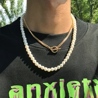 shixin punk white pearl beads choker necklace for men women layered chain necklace on the neck fashion jewelry