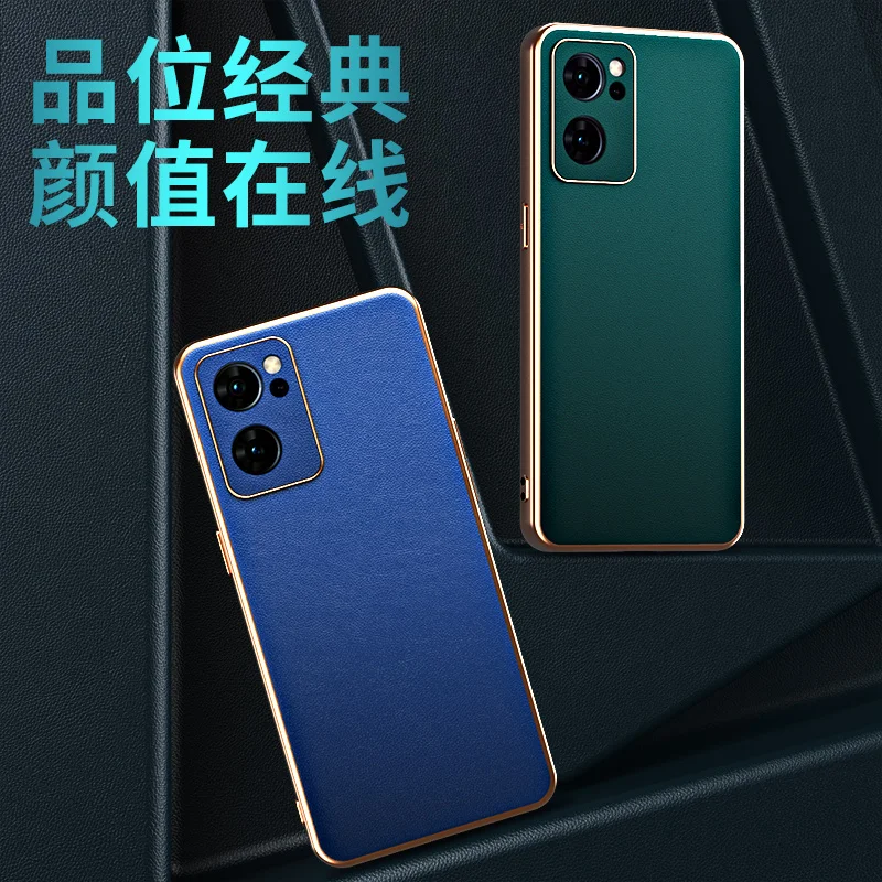 

Genuine Leather + Electroplate Frame Back Cover For OPPO Reno7 Pro SE Business Luxury Lens Edges Full Cover Fall Protection Case
