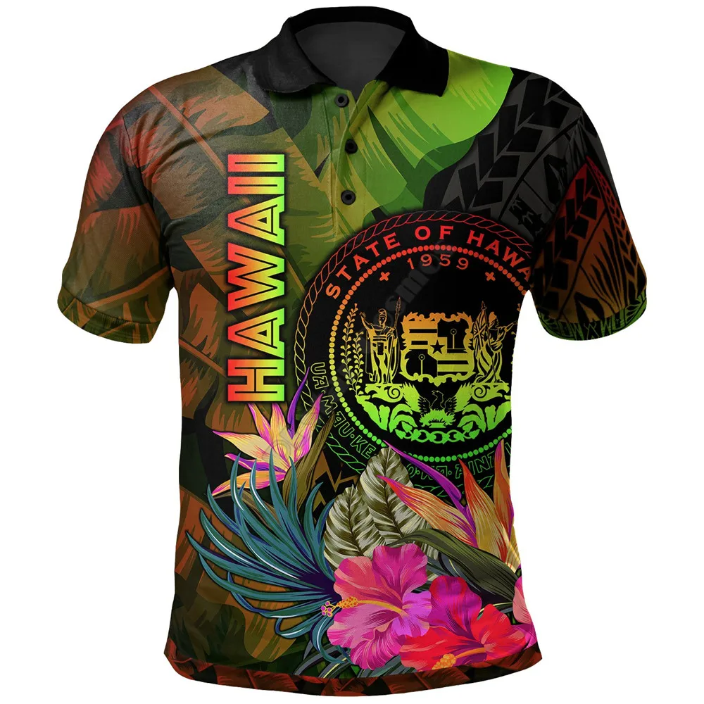 

Polynesian Hawaii Polynesian Polo Hibiscus and Banana Leaves 3D Printed Polo Shirt Men Women Short Sleeve Summer T-shirt