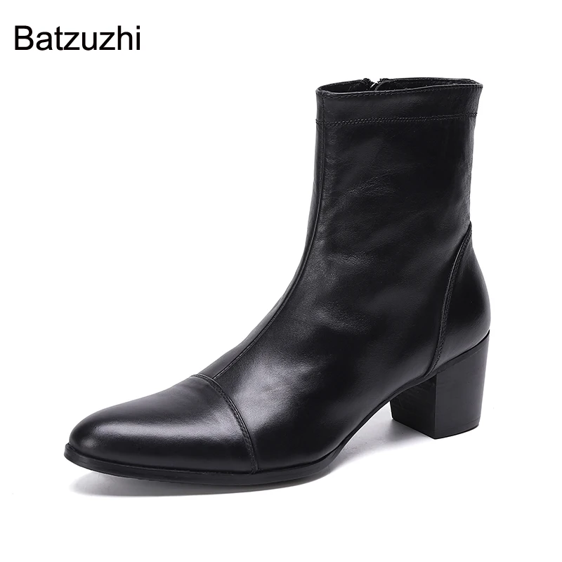 

Batzuzhi Handsome Men Boots 7cm High Heels Genuine Boots Men Black Ankle Knight Botas Hombre for Men Party/Wedding, EU38-46!