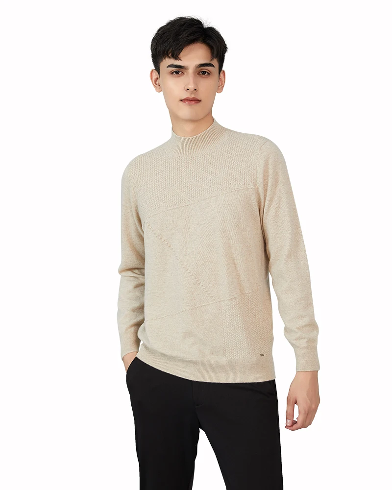 Zhili Men's 100% Cashmere Mock Neck Long Sleeve Pullover Sweater