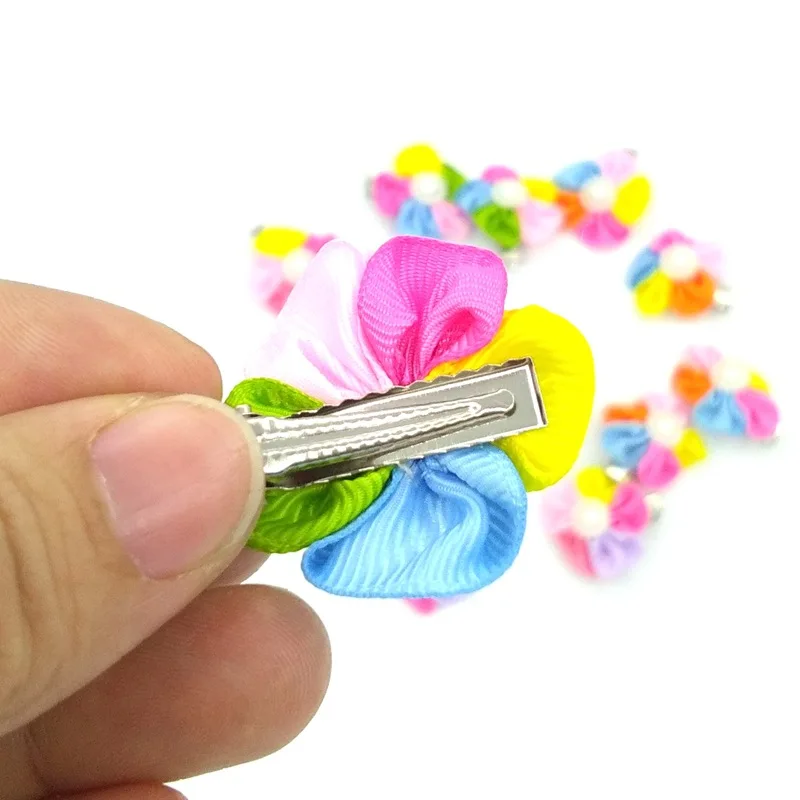 10 Pcs Small Dog Cat Bows Hair Grooming Puppy Accessories Flower Design For Pets Dog Hair Clips Yorkshire Hair Bows Alloy Clips