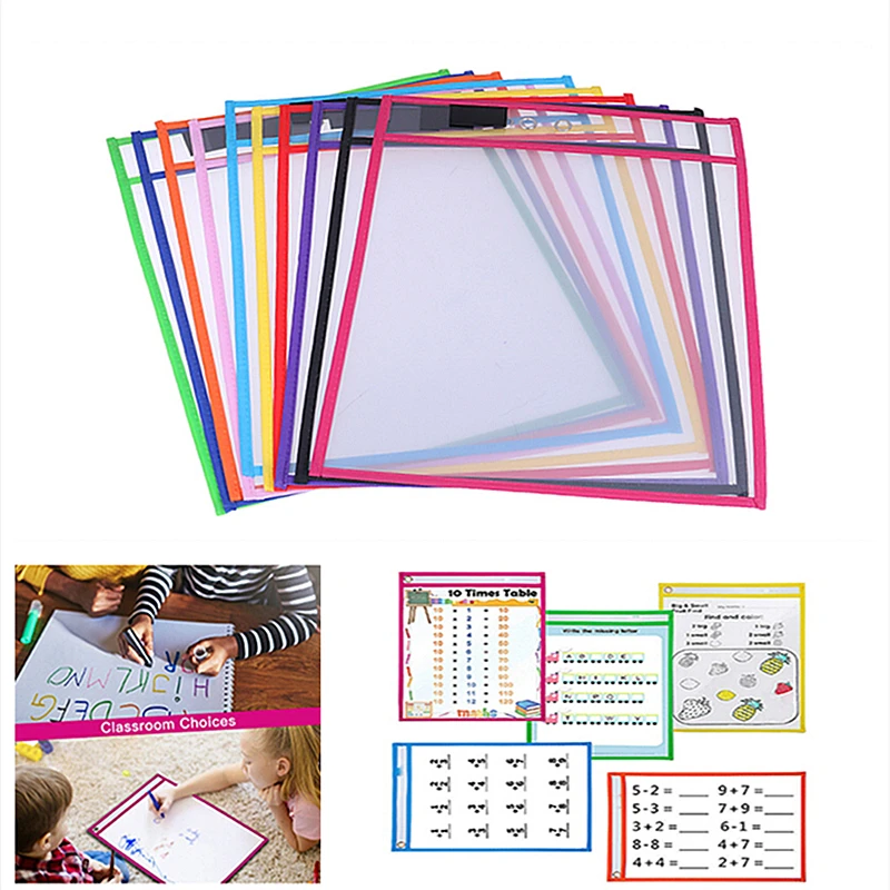 

Многоразовые сухие стираемые карманы, прозрачная доска для рисования, письма и протирания, сумка для кистей, карман для файлов для обучения ...