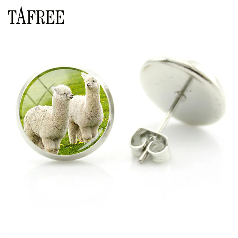 YT12 TAFREE, серьги-гвоздики из альпаки с изображением животных ламы, художественное изображение, стеклянный кабошон, очаровательные серьги для девочек и женщин, ювелирные изделия ручной работы, Gtifs YT13 - Окраска металла: YT12