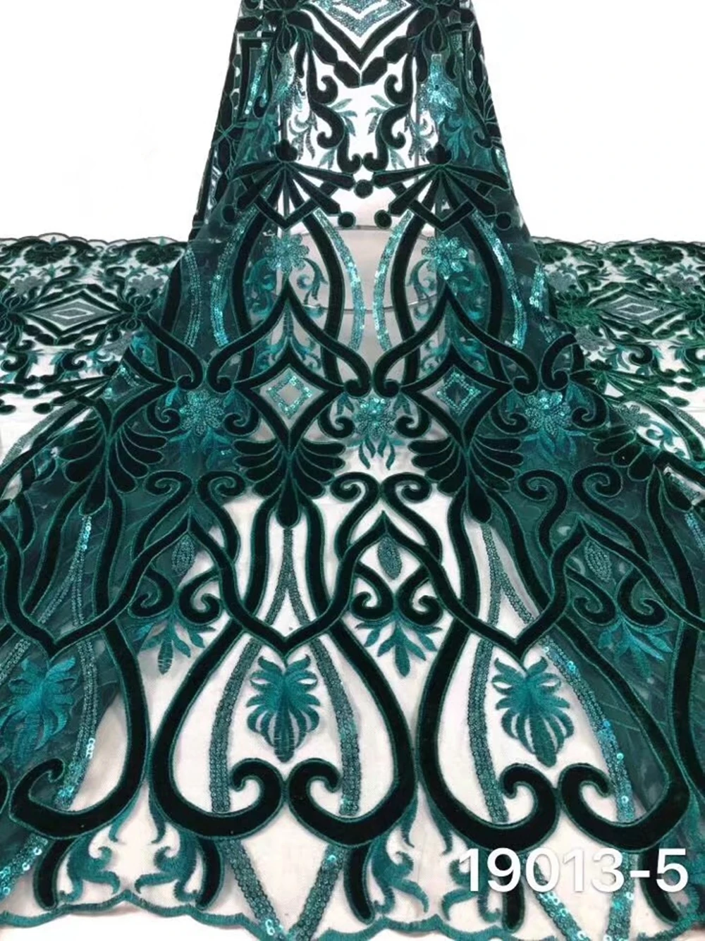 Французский вельветовый кружевной ткани ANNA зеленое кружево с блестками в