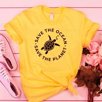women save the ocean save the planet ladies short sleeve top yellow hipster tee funny casual floral summer t shirt