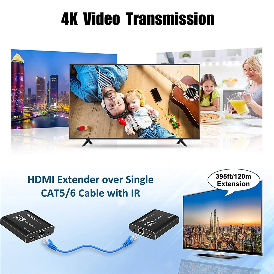 Лучший 4K HDMI усилитель сигнала, передатчик, приёмник по Cat5e/Cat6 RJ45 порта HDMI удлинитель петли 120m HDMI расширитель ИК для PS4 HDTV