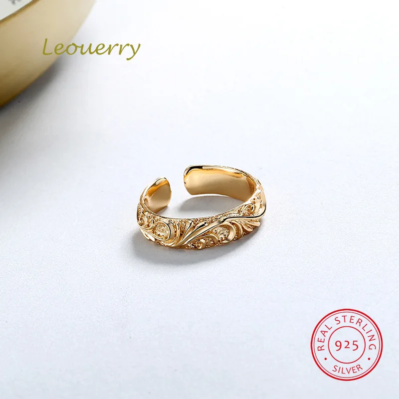 Leouerry 925 стерлингового серебра виноградной лозой в золоте с рельефным рисунком