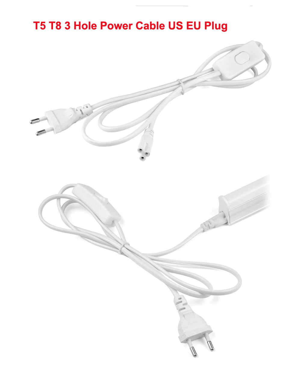 

US EU Plug T5 T8 Led Tube Cable 3 Hole 1.8M 3M Cable with ON/ OFF Switch Power Cord Extension Cable For LED Tube light