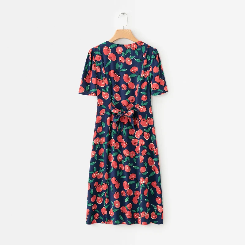 

Summer women dress casual short-sleeved V-neck Slim fruit print dress Vestidos