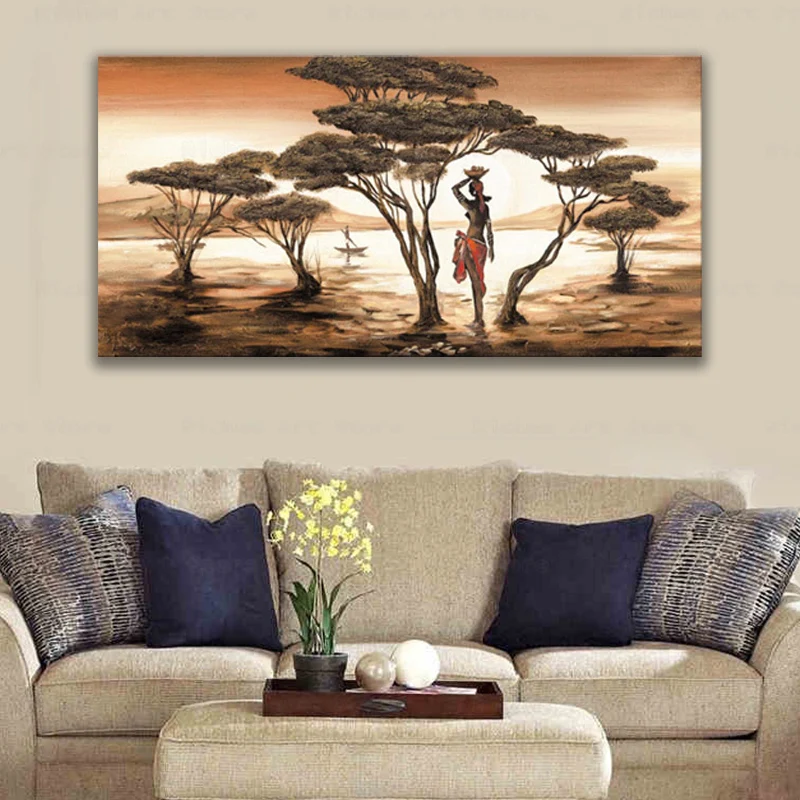 

African Woman Paintings On The Wall Classical Sunset Landscape Wall Art Canvas Prints And Posters Cuadros Pictures Home Decor