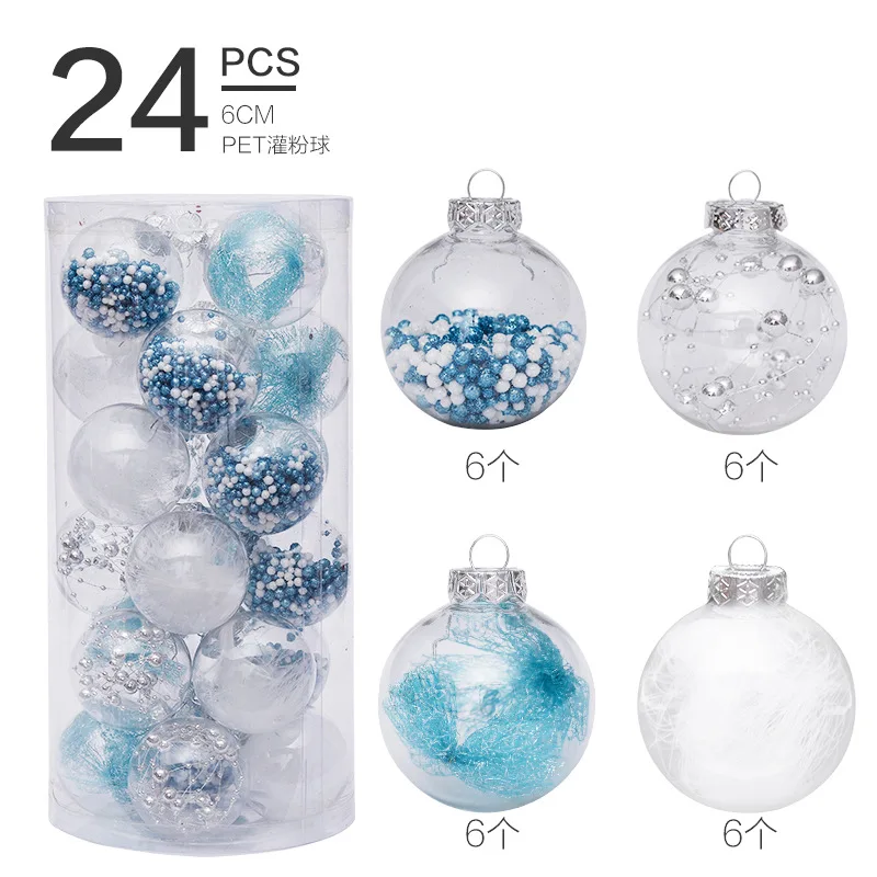 

Christmas ornaments 6cm/24 cool blue painted mesh cloth PET transparent set Christmas tree pendant christmas gift
