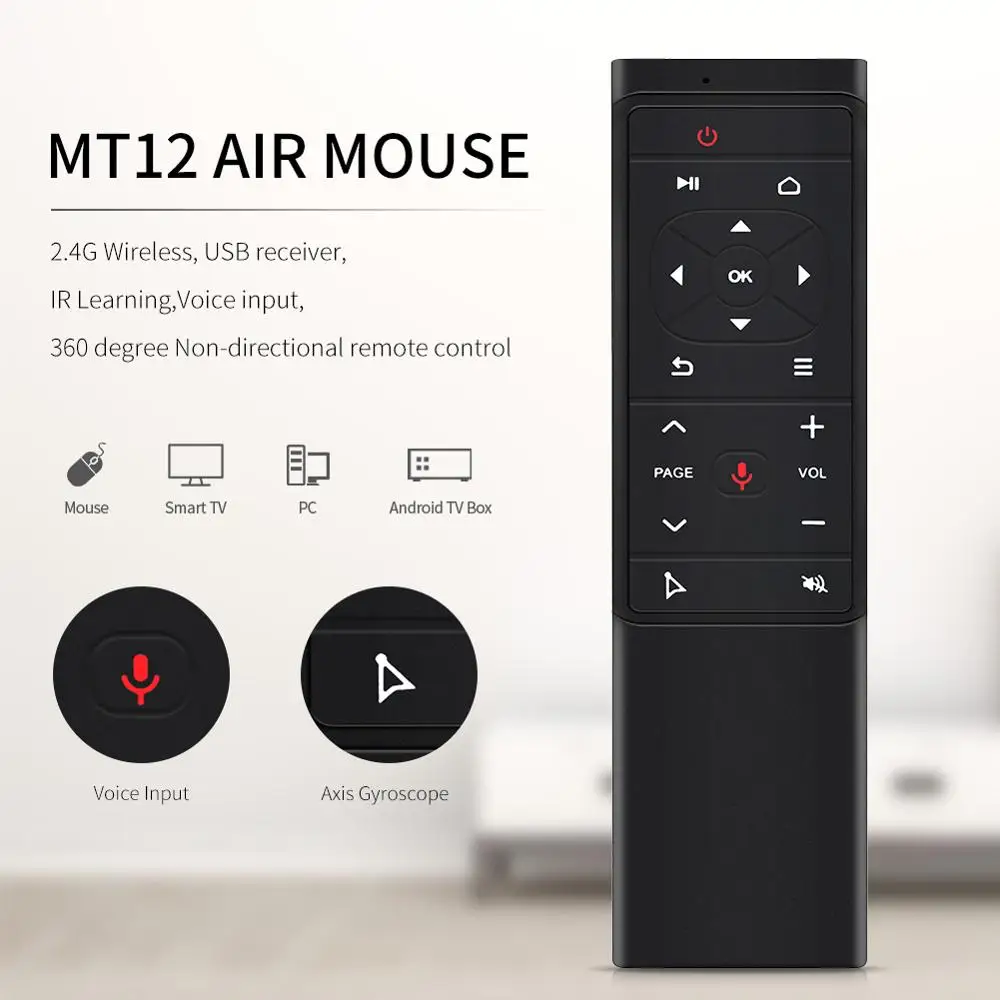 MT12 голосовой пульт дистанционного управления 2,4G беспроводной 6 гироскоп Air FLY mouse MIC IR Learning для Android tv box T9 H96 MECOOL XIAOMI