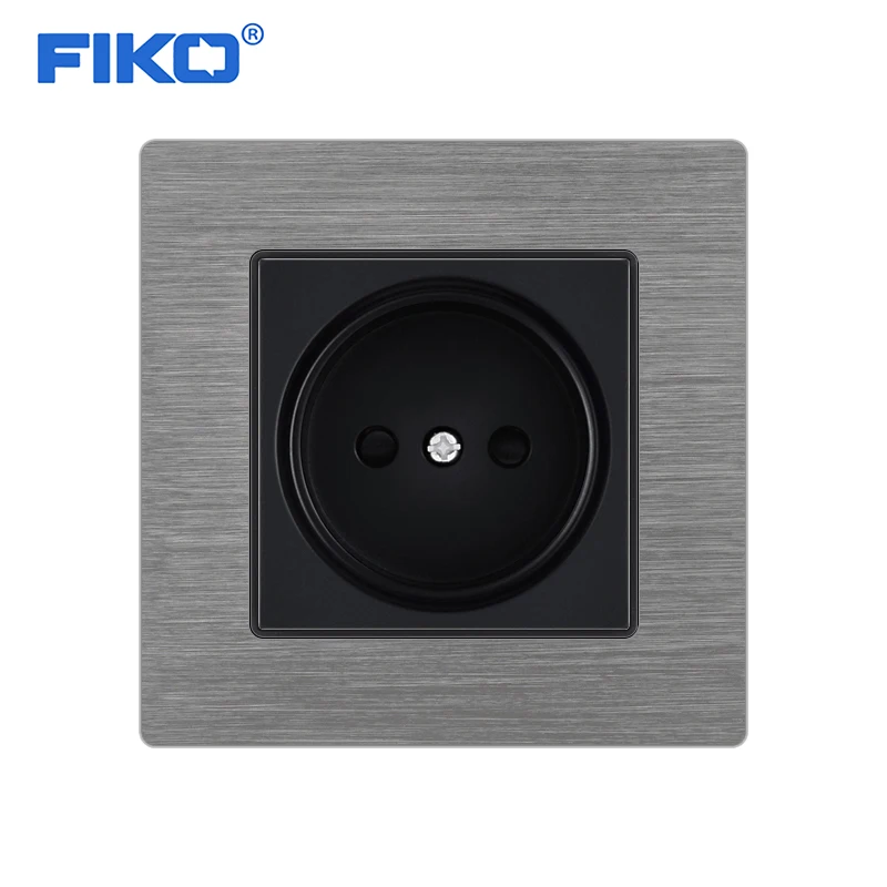 

FIKO EU Russia Household Standard Electrical Outlet, Gray-Black Aluminium Alloy Panel family hotel EU wall Socket 86mm * 86mm