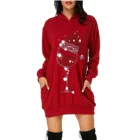 Зимнее женское модное рождественское платье-свитер из полиэстера с принтом красного вина, с капюшоном и карманами на бедрах, F