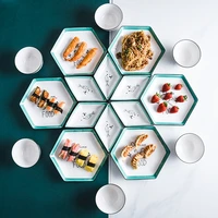 hexagon ceramic plate kitchen tableware fruit dessert cake sushi snack steak pasta plate set gift