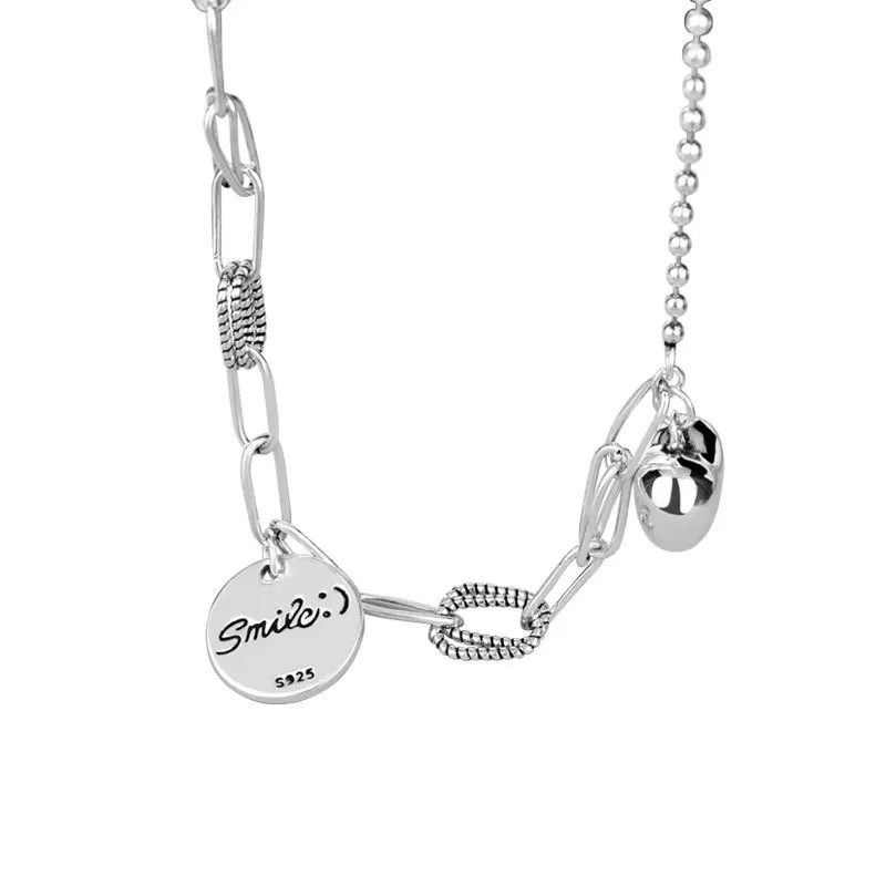 

Rock Hip Hop Heart Smiley Necklace For Women 925 Sterling Silver Female Student Gift Vintage Jewelry 2021 New