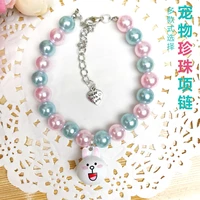 cat necklace dog pet cat pearl fashion neck ornament princess bell collar dog supplies accessories luxury dog jewellery