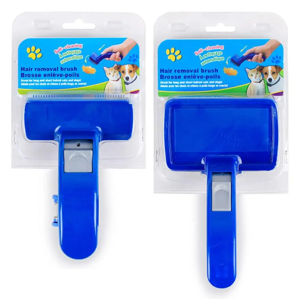 

Multifunctional Pet Manual One-click Self-cleaning Plastic Push Hair Removal Brush Comb Large Blue