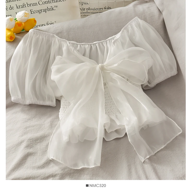 

Sweet Tops Shirt Short Sleeve Mesh Patchwork Kawaii Slash Neck Shirt and Blouse 2021 Summer Gothic Sexy Casual Party Blouse