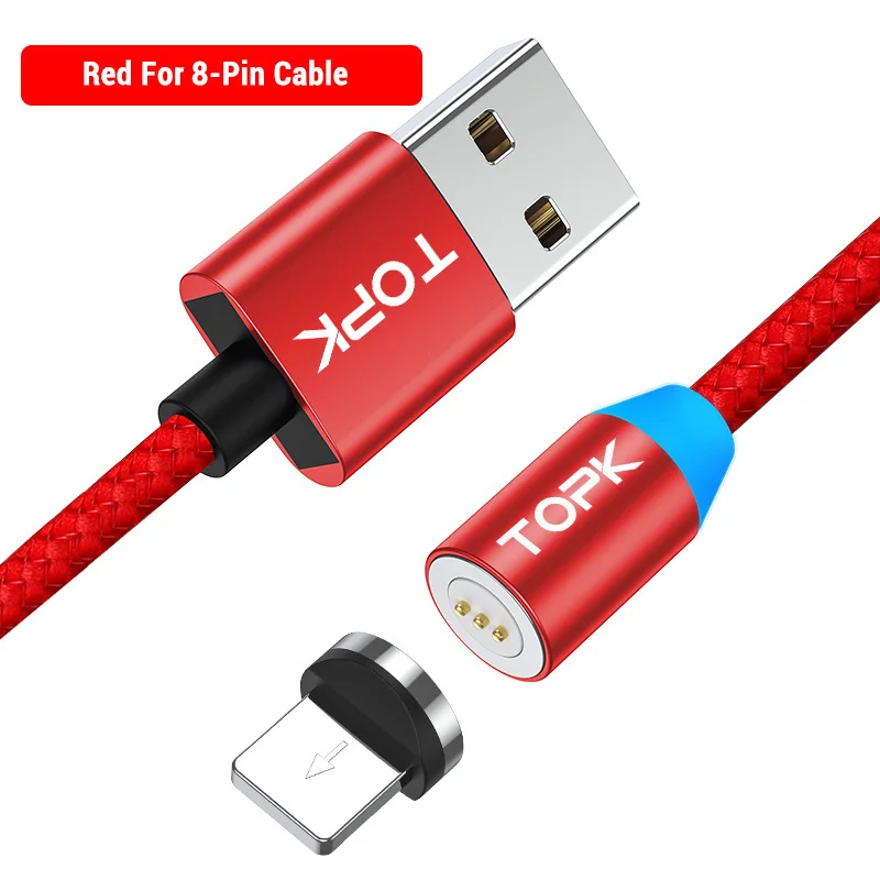 Red 8Pin Cable TOPK AM37 Быстрая зарядка Магнитный зарядный кабель mi cro usb type C кабель для iPhone X Xs Max 11 8 7 6 Xiaomi mi note 10 телефонные кабели - Цвет: Red 8Pin Cable