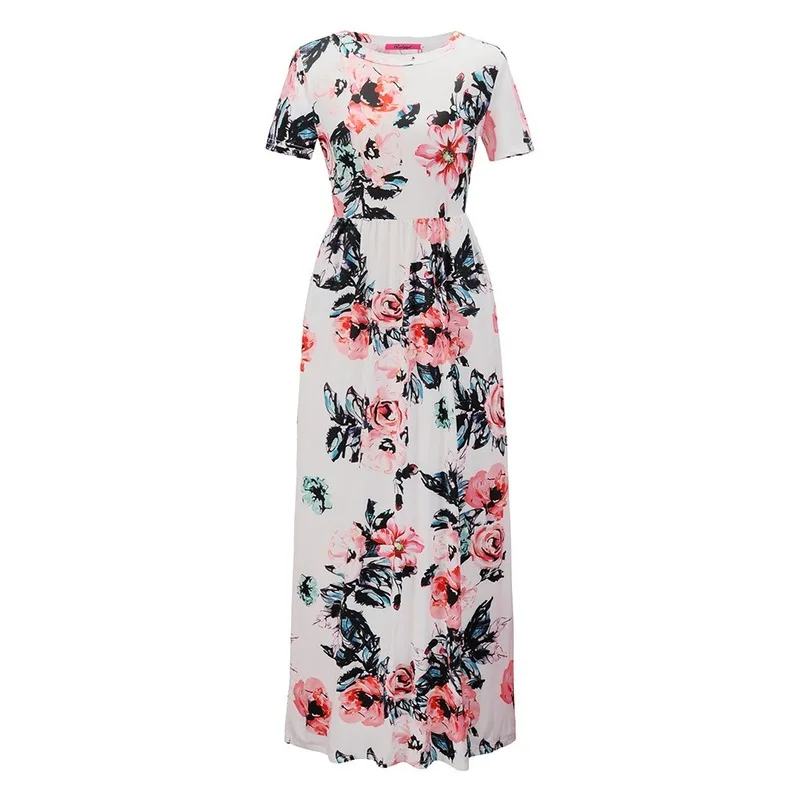 

Frauen Lange Maxi Kleid Sommer Floral Print Boho Strand Kleid Kurzarm Abend Party Kleid Tunika Vestidos Plus