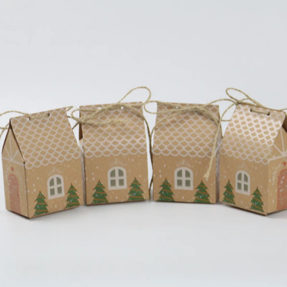 1 шт. рождественские подарочные пакеты в форме домика для конфет с веревками