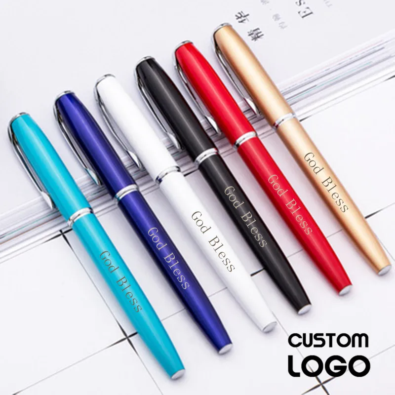 

1pc Custom LOGO Signature Pens Business Office Gift Pens Metal Student Stationery Gel pen Company Supplies Free Lettering