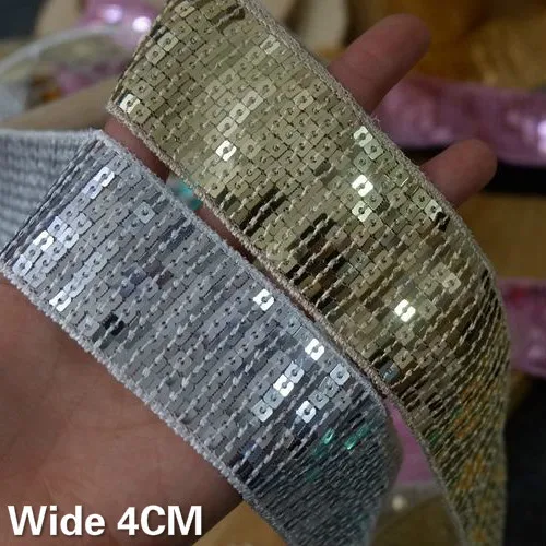 

4CM Wide Beautiful Silver Golden Glitter Handmade Sequins Lace Ribbon DIY Dresses Belt Headwear Sewing Decorative Lace Materials