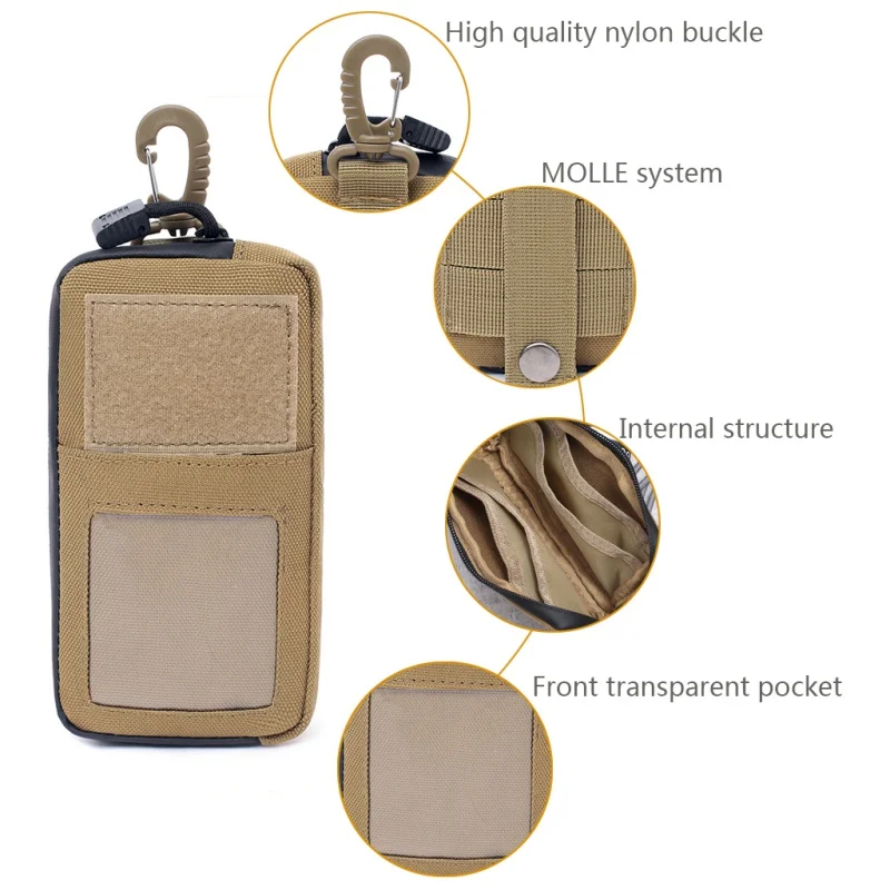 

100D Nylon Outdoor Square Wallet Card Bag Waterproof Zipper Key Holder Pouch Pack Multi function Hunting Purse Waist Bag 1PCS