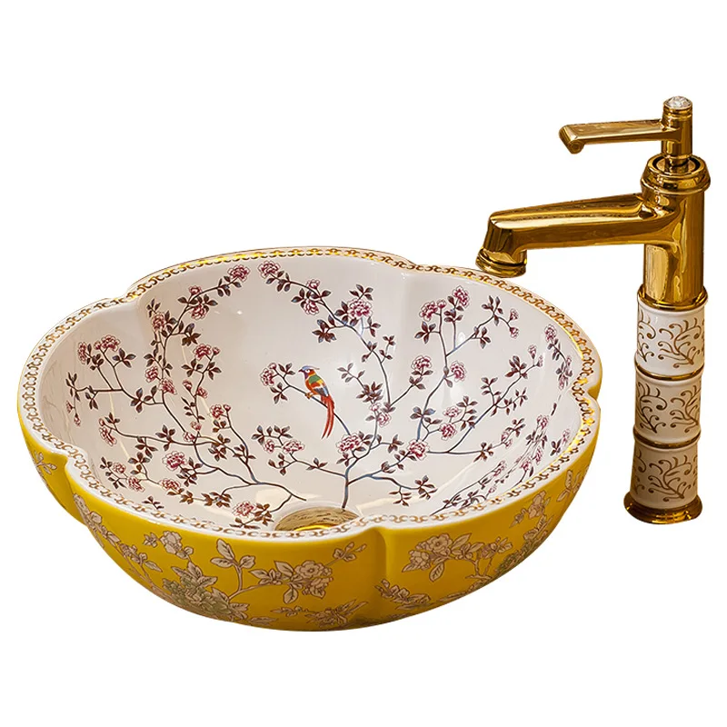 Керамическая раковина в форме цветка для дома круглая ванной комнаты |