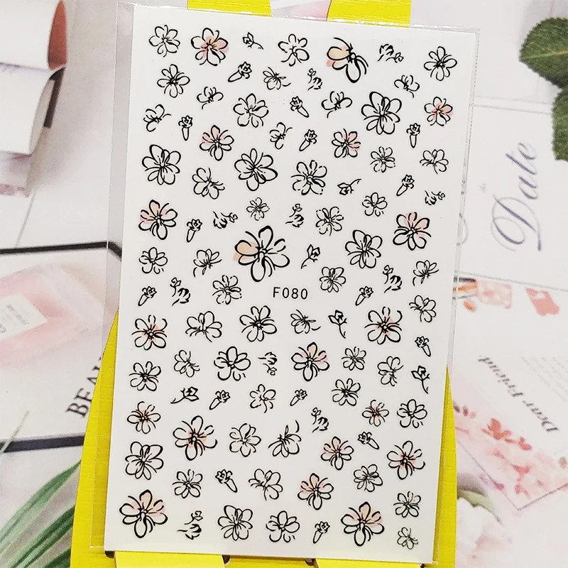 3D наклейки для ногтей Черный Нарцисса цветочного дизайна нейл арта украшения из