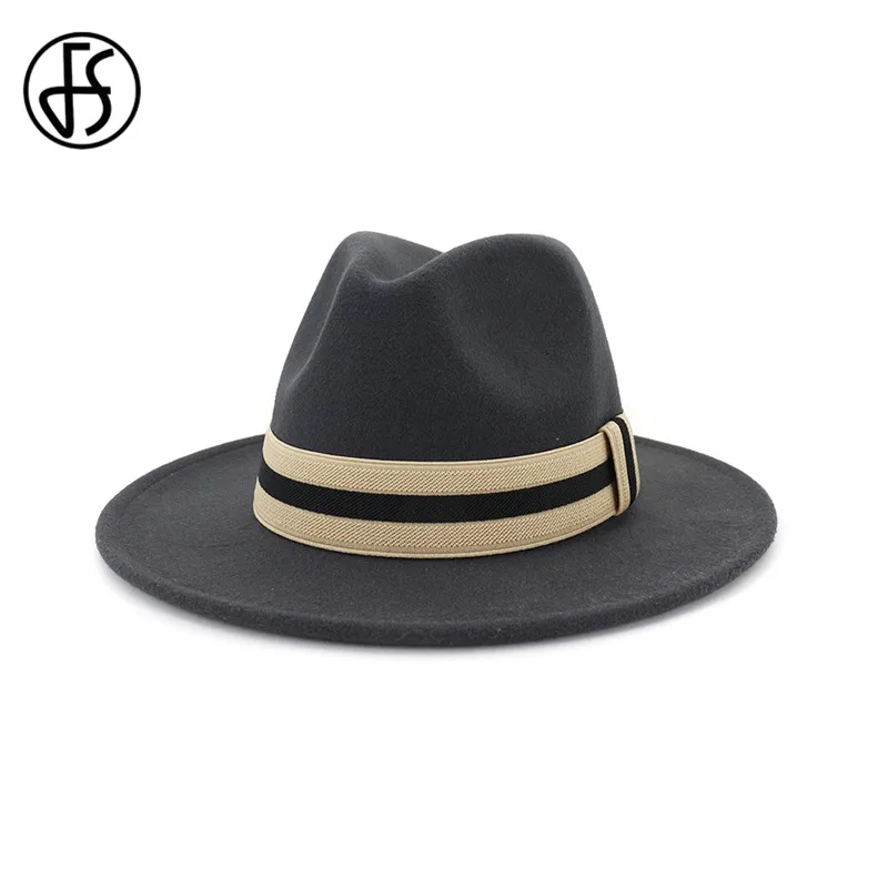 Женская и Мужская шерстяная джазовая шляпа FS теплая красная фетровая с широкими