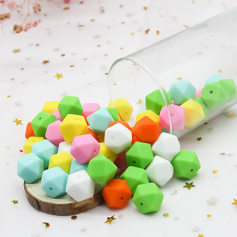 Cute-idea 14mm 200pcs Baby products Food Grade Hexagon Silicone DIY Teething  Beads, Nursing Teething Handmade Toy BPA Free