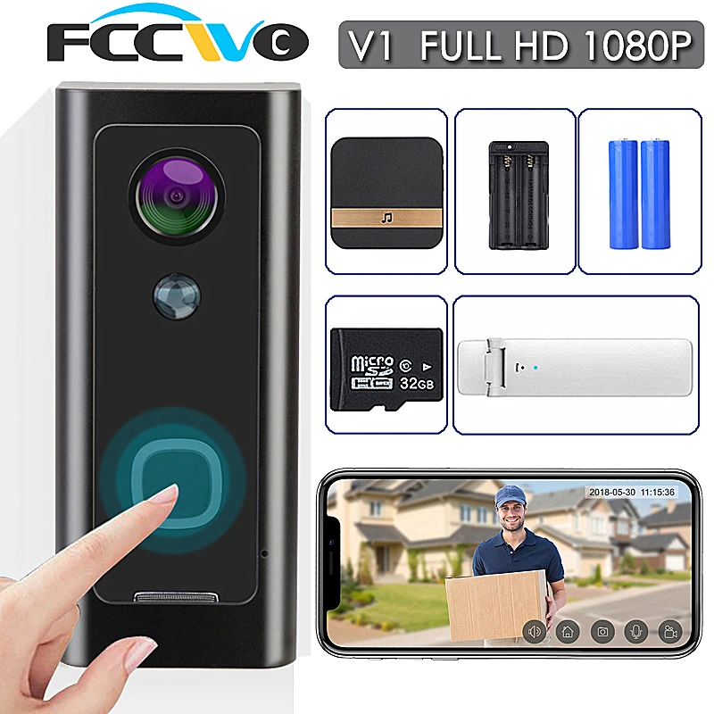 FCCWO V1 Full HD 1080P Wifi видео дверной звонок Водонепроницаемая беспроводная домашняя Secity камера Двусторонняя аудио связь ночное видение PIR умный фон