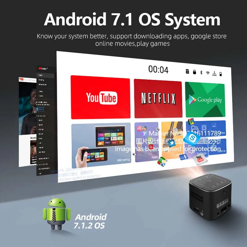 Мини-проектор AUN 120 дюймов X4 Android 7 1 WIFI Bluetooth значение Портативный Светодиодный
