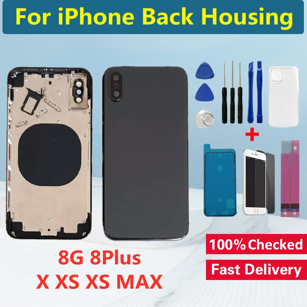 

Задняя крышка для iPhone X, Крышка батарейного отсека, задняя крышка шасси, средняя Рамка для iPhone 8/8 Plus X, замена заднего стекла
