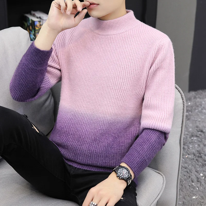 Осень-зима 2019 Мужская трикотажная одежда градиентный пуловер водолазка