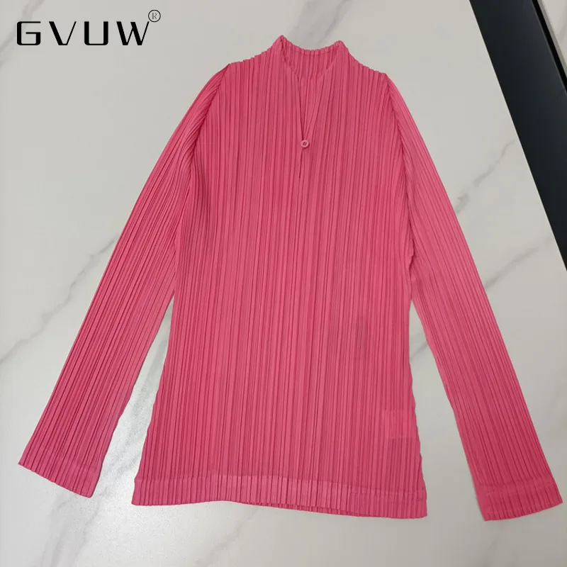 

GVUW 2021 Spring And Summer New Solid Color Button V-Neck Long Sleeve Temperament Pullover Pleats Show Thin Women KB93379