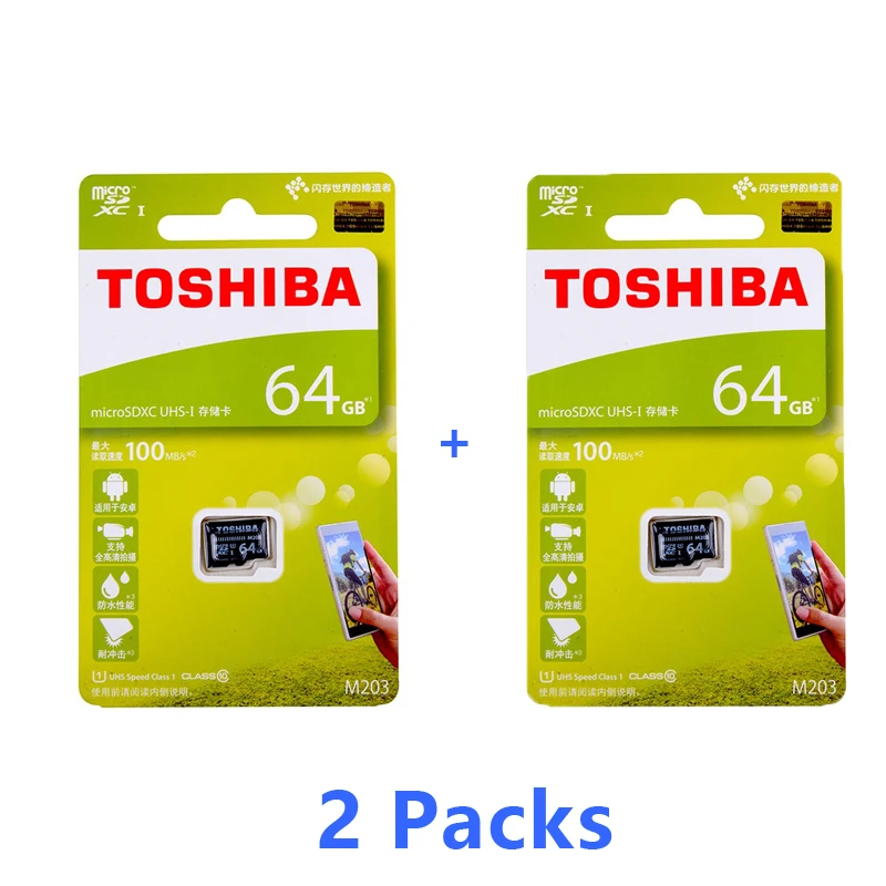 2 packs 64GB Карта памяти TOSHIBA 128 Гб 64 Гб 256 ГБ SDXC макс до 100 МБ/с. микро SD карты SDHC-I 32GB 16G U1 Class10 официальный проверки - Емкость: 2 packs 64GB