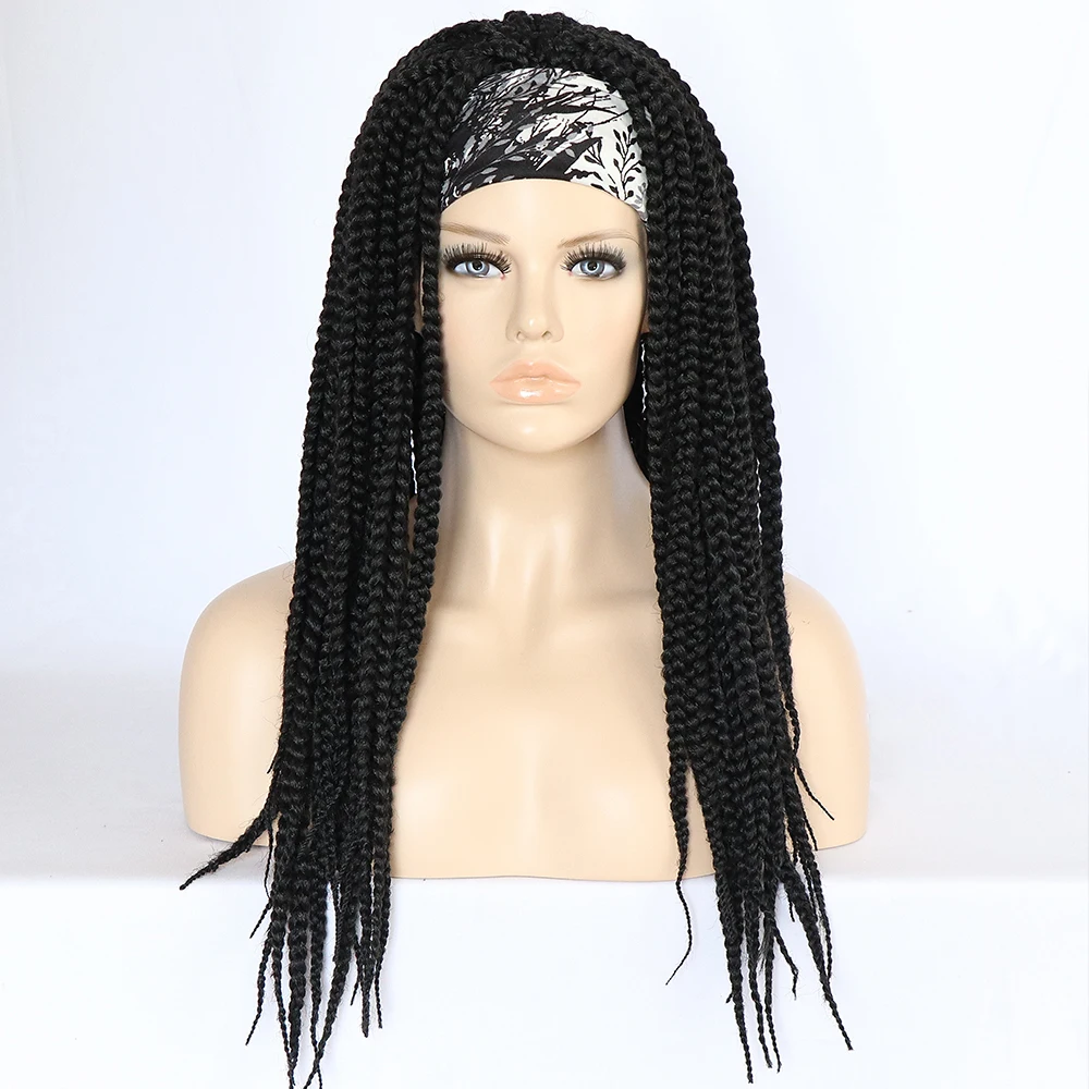 20 Inch Long Crochet Hair Braided Headband Wigs 1B Synthetic Box Braids Wigs Braiding Crochet Twist Hair Wigs For Black Women