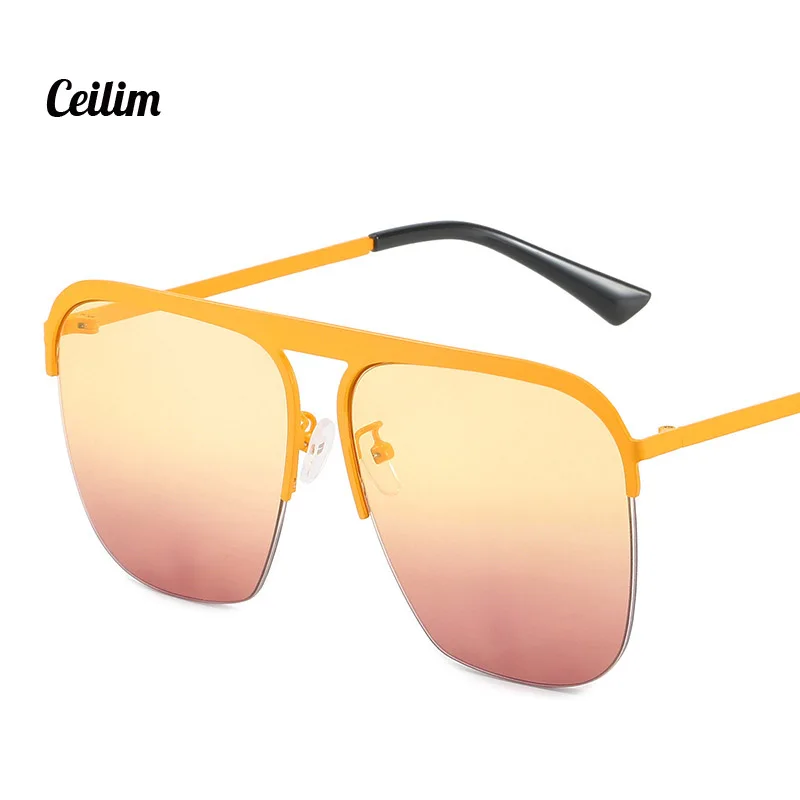 

2021 New Retro Gradient Half Frame Square Sunglasses Women Yellow Trendy Sunglasses Oversized Goggles Pink Shades Eyewear Lady