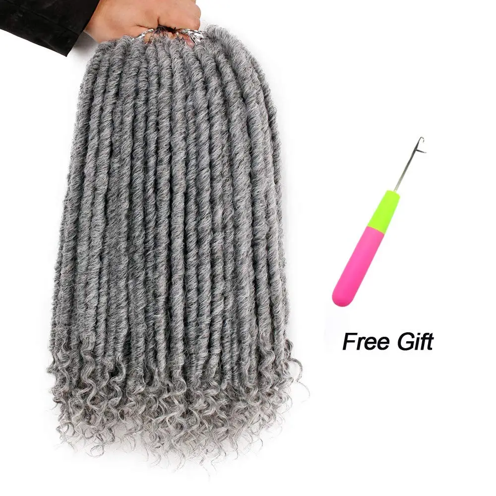 

Goddess Locs Crochet Hair Faux Locs with Curly Ends Ombre Grey Goddess Faux Locs Hair Soft Synthetic Braiding Hair Extensions