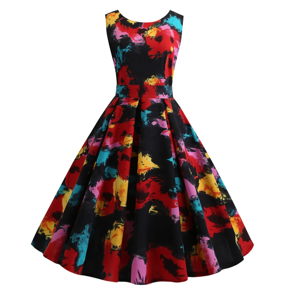 

Summer Dress Women 2021 Vintage Dress Butterfly Print Big Swing 50s 60s Retro O-Neck Party Dresses Plus Size Vestidos QY0927