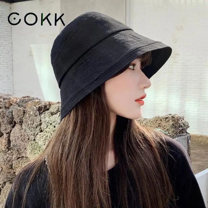 

COKK Bucket Hat Women Summer Sunshade Fisherman Hat Cap Korean Sunscreen Sun Hat Female Foldable Sunhat Outdoor Casual