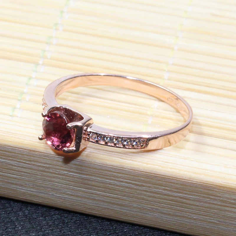 Женское кольцо из серебра 925 пробы с розовым турмалином|ring 5mm|ring forrings for women |