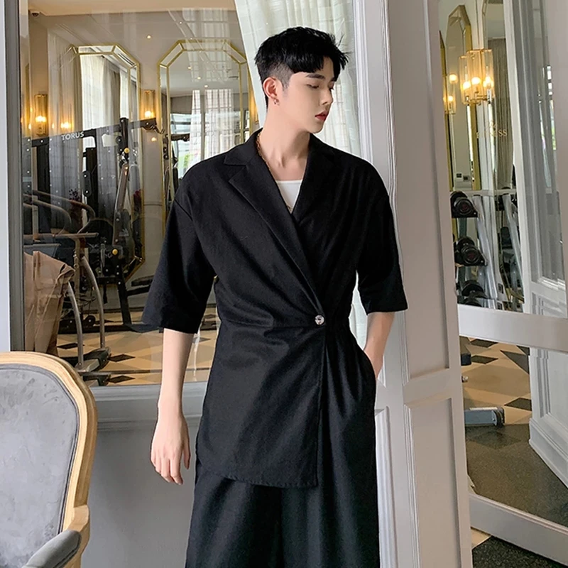 

Japanese hemp cotton Jumpsuit Jumpsuit overalls work clothes men's fashion Korean version slim wide leg pants casual high waist